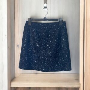 LOFT Sparkle Skirt Party Cocktail Sequin Mini A-Line Black Blue Small